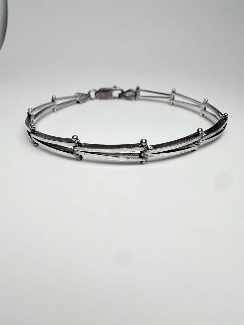 Vintage Italian Sterling Silver 925 Bar Panel Link Bracelet